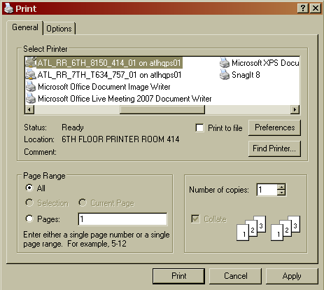 Microsoft Print window