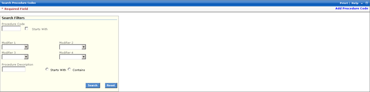 Search Procedure Code page