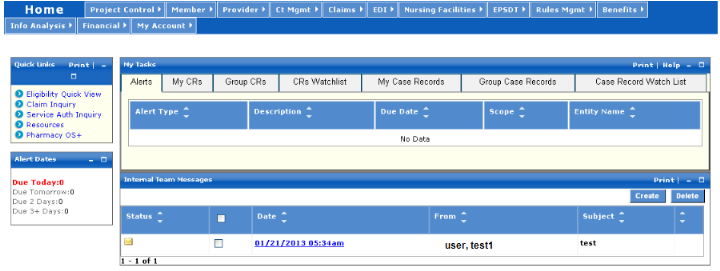Home page for Internal user