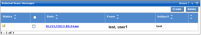 Internal Team Messages inbox panel